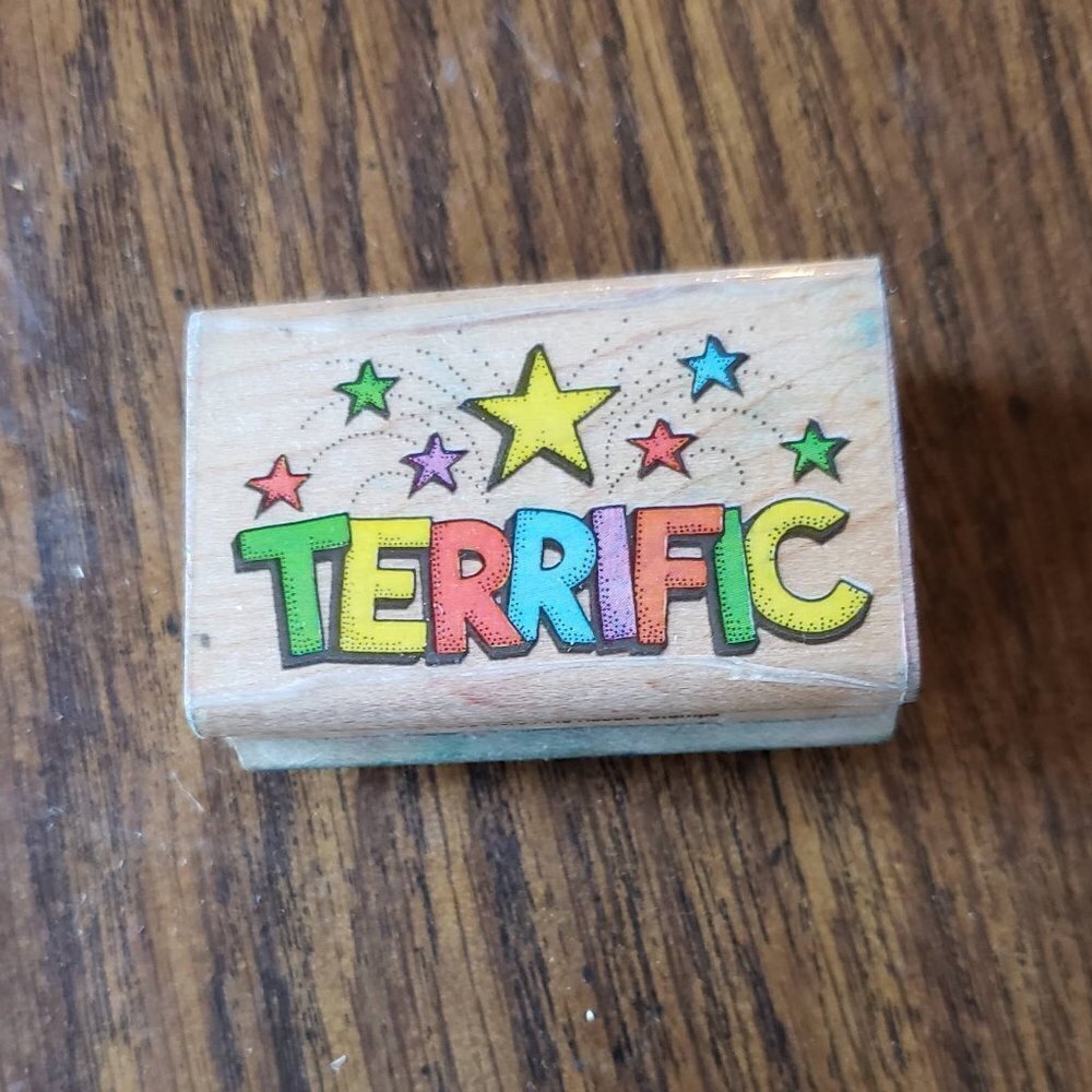 TERRIFIC with Stars D358 Hero Arts Rubber Stamp Mounted